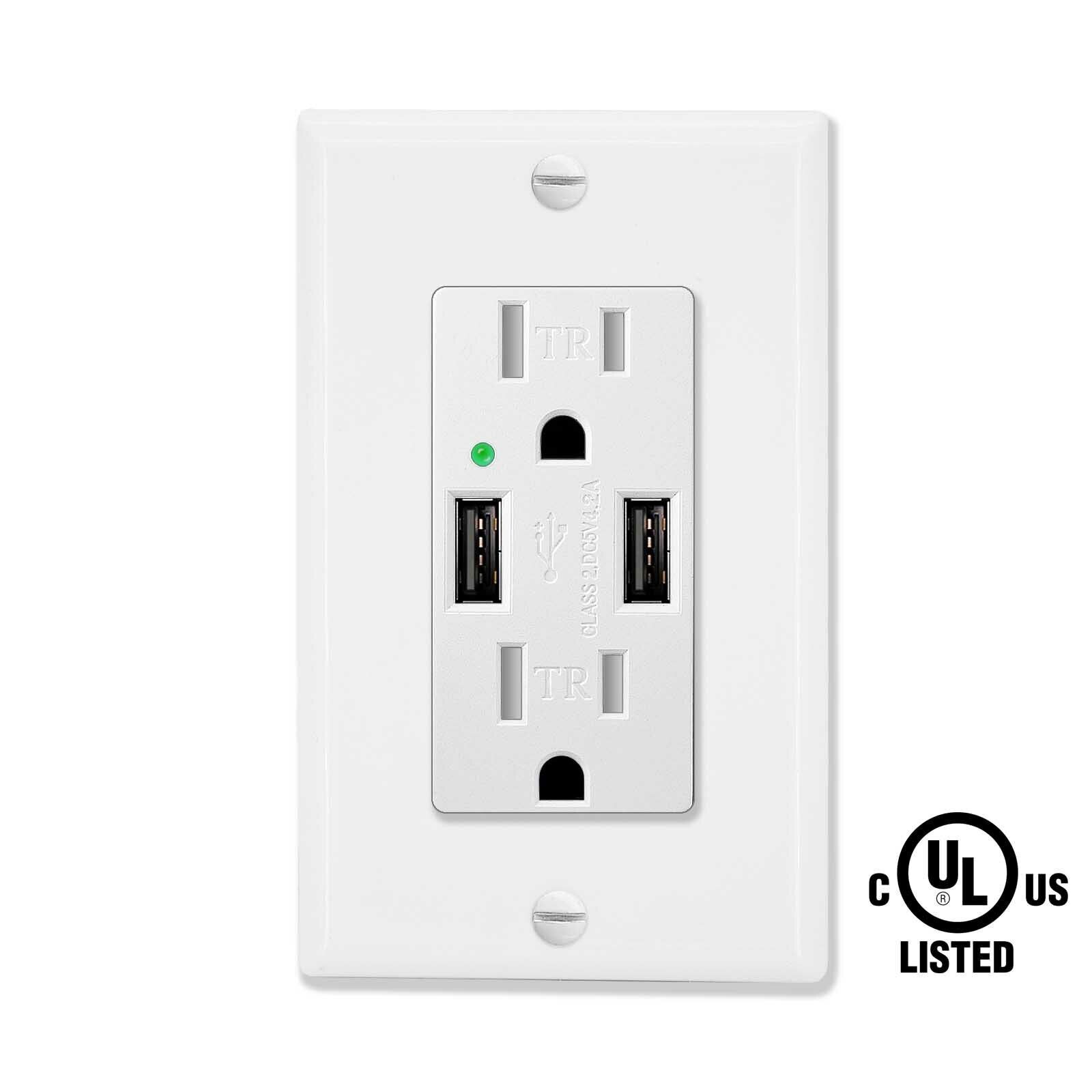 4.2A Wall USB Charger Outlet Decora Receptacle Plug with Wall Plate UL Listed US gallery