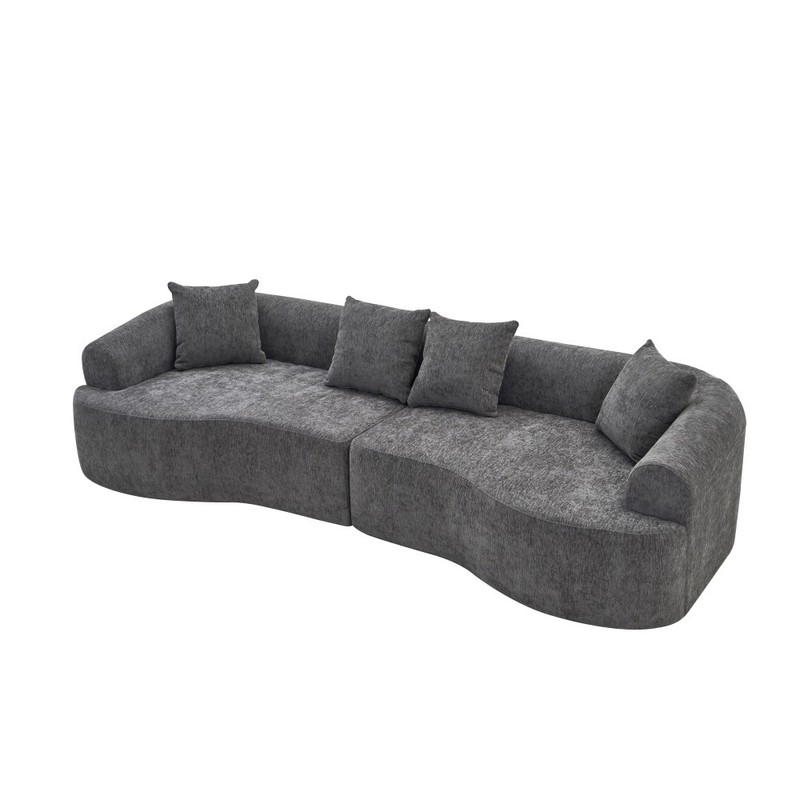 Curved Boneless Sofa,Compression Modular 108'' Sectional,Grey High-Density gallery