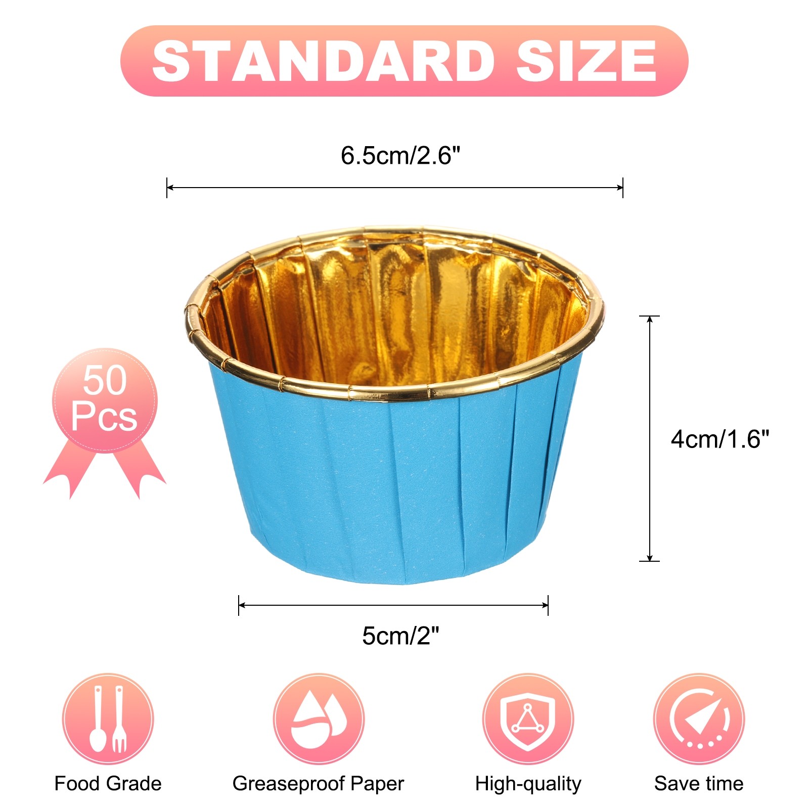 50Pcs Mini Metallic Foil Cupcake Liners for Baking Cupcake Blue/Gold gallery