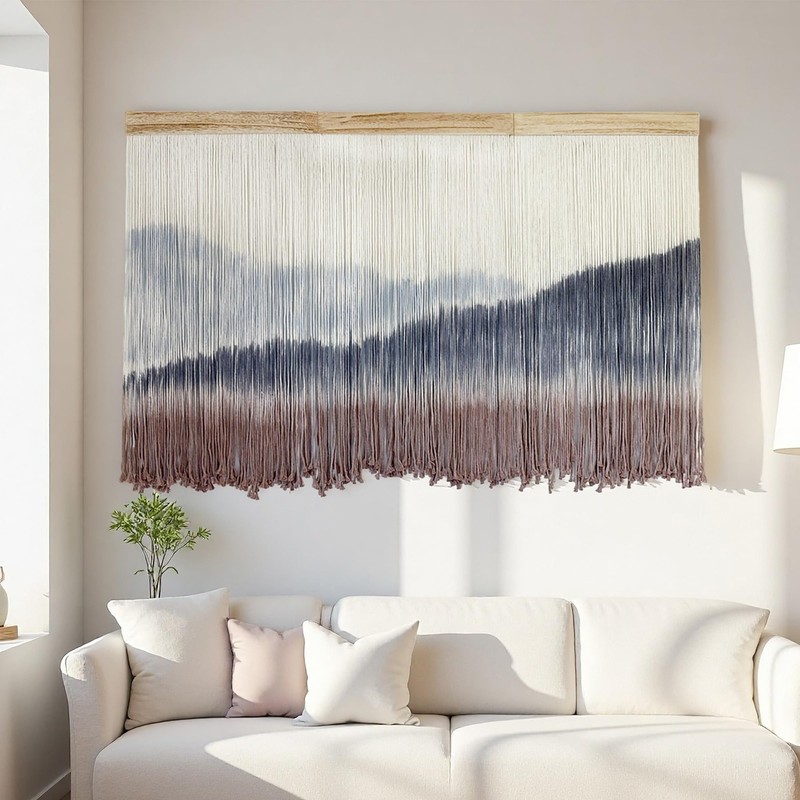 Extra Large Macrame Wall Hanging Tapestry - Boho Mountain Dip-Dye Decor 59"x38 gallery