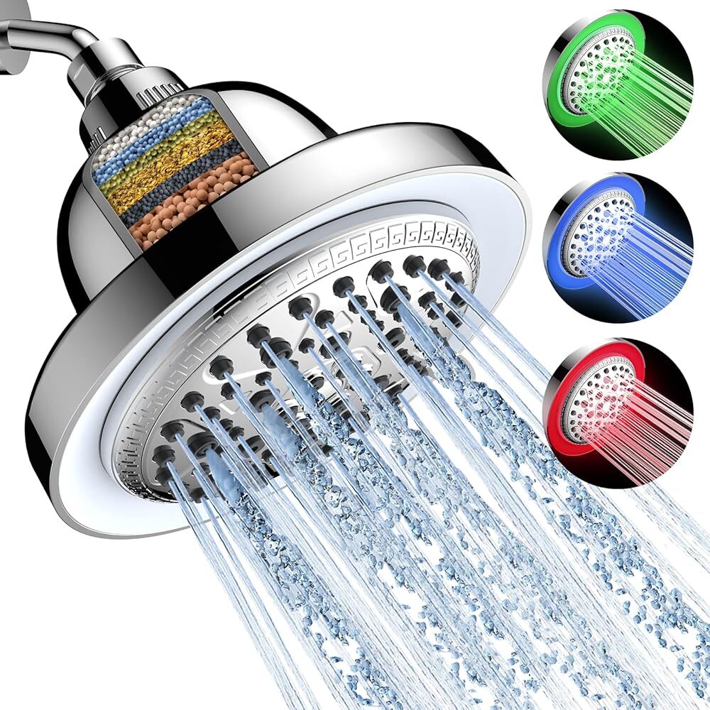 Filtered Shower Head with LED Color Changing, 7 Modes High Pressure Rain Shower gallery