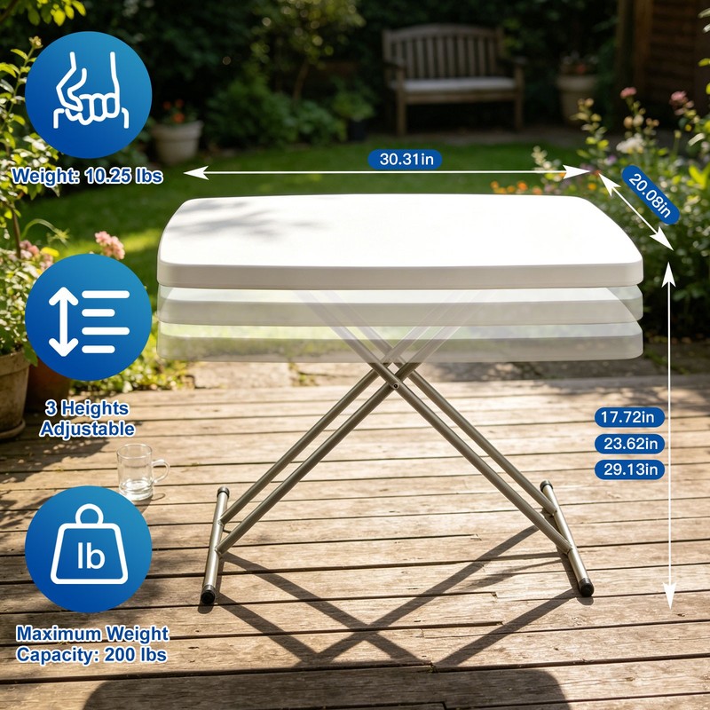 30 Inch Folding Table Utility Adjustable Table for Small Spaces Indoor Outdoor gallery