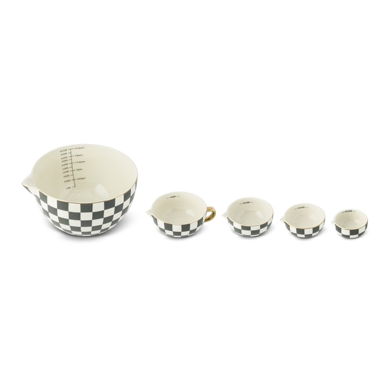 Thyme & Table Black Checkered 5-Pc Ceramic Mixing Batter Bowl Measuring Set New gallery