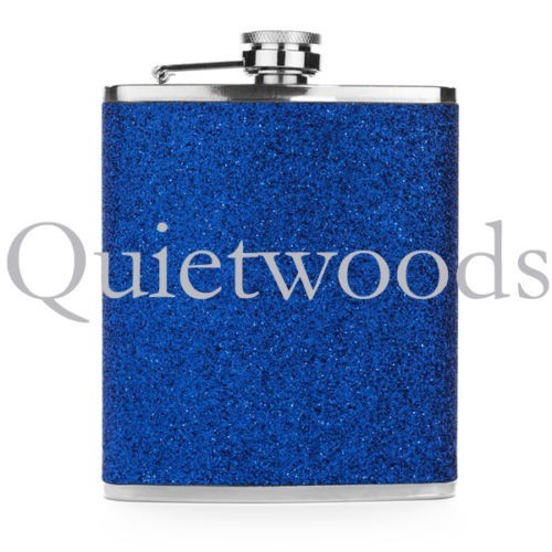 GLITTER BLING HIP FLASK Stainless Steel Blue Green Pink Purple Red Silver Yellow gallery