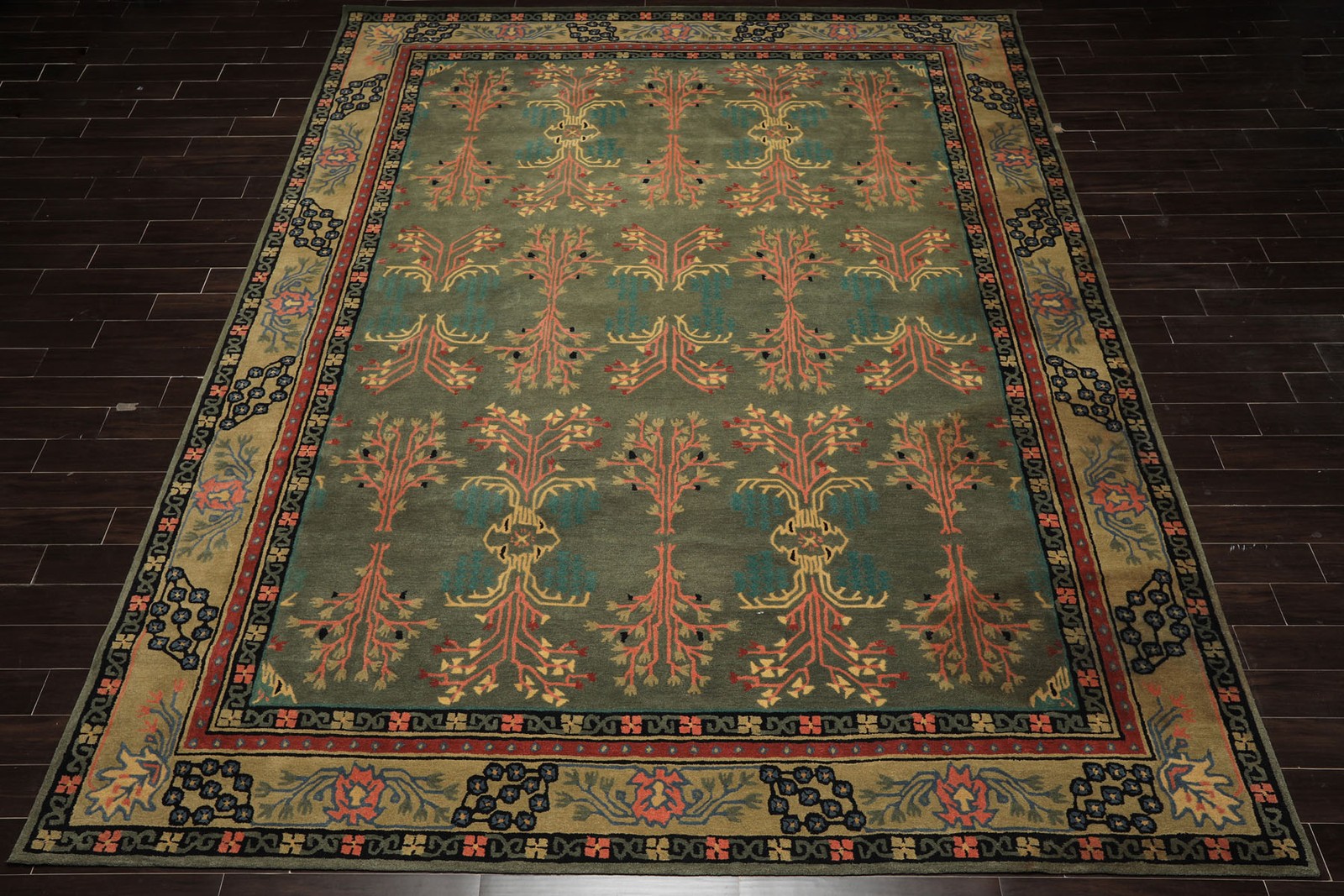 10x14 Hand Tufted Wool Gray/Green undertone Donegal Arts & Crafts Plush Pile Rug gallery
