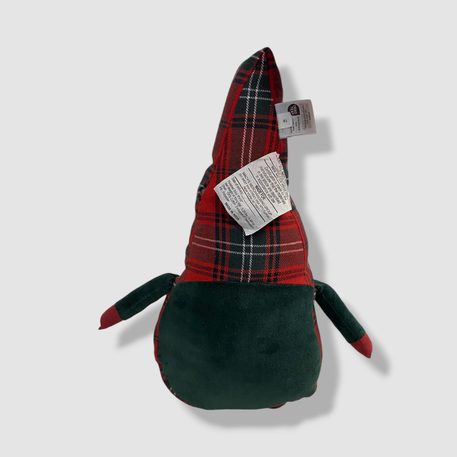 Charter Club Red Plaid Figural Stuffed Gnome Decorative Pillow | 11" x 16" in. gallery