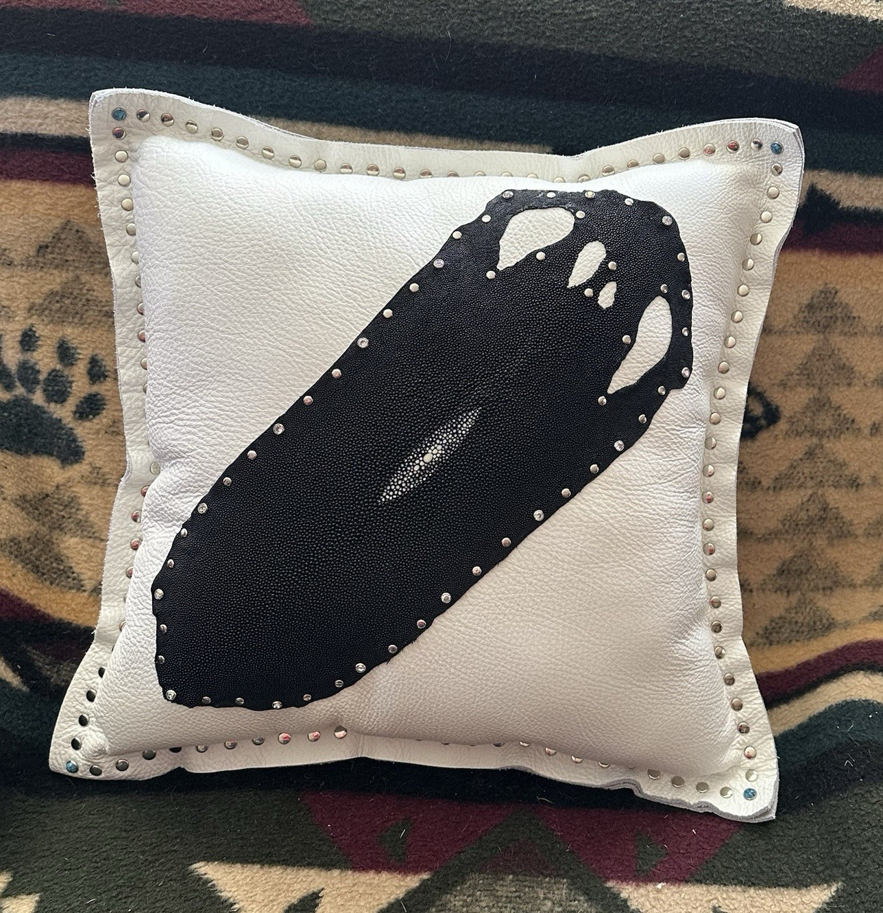 Handcrafted Genuine White Leather & Stingray Throw Pillow gallery