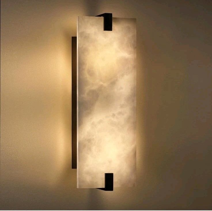 15.7" Natural Square Alabaster Marble Wall Sconce Modern Concise Style Oil Rubbe gallery