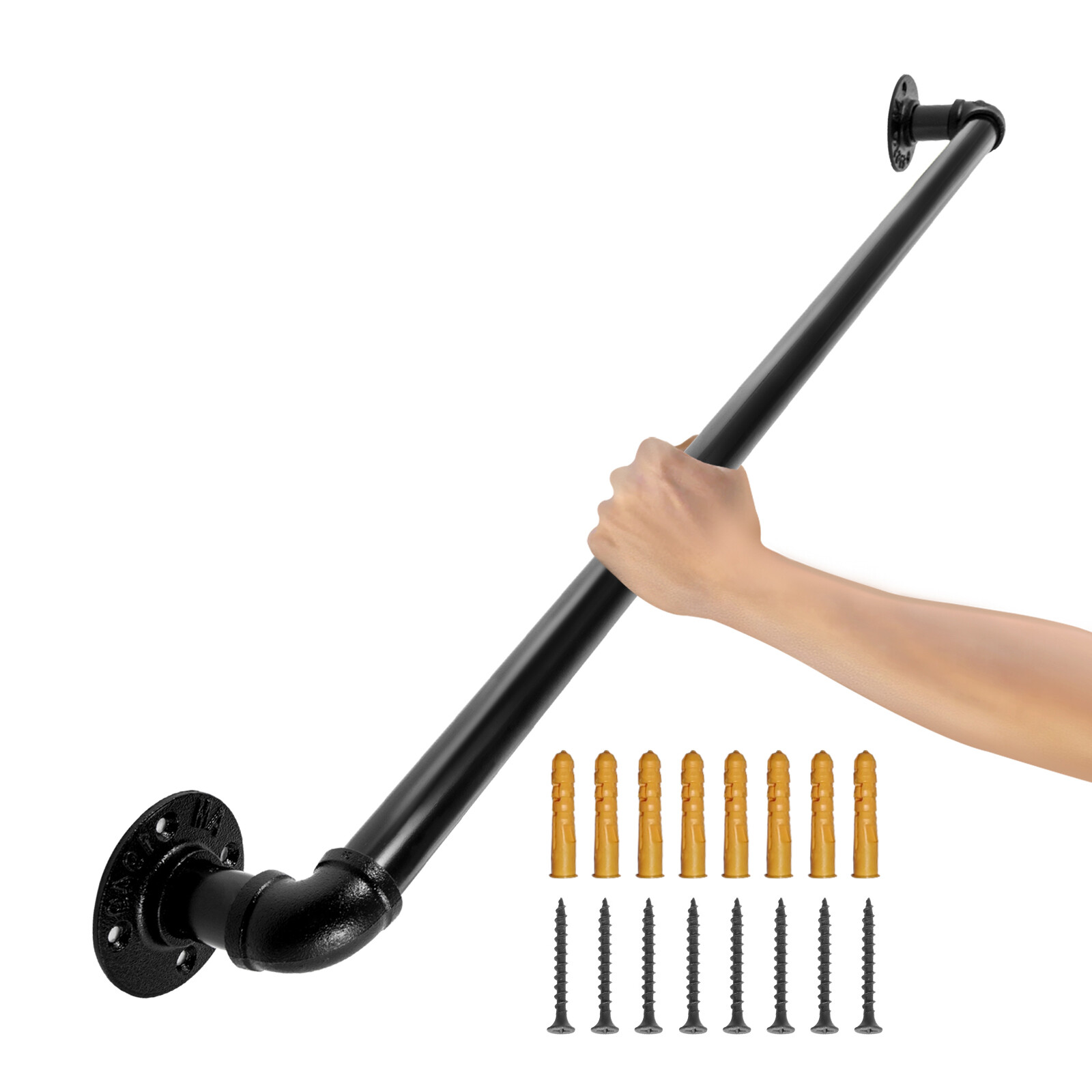 VEVOR Pipe Stair Handrail Staircase Handrail 2 FT Carbon Steel for Wall Mount gallery