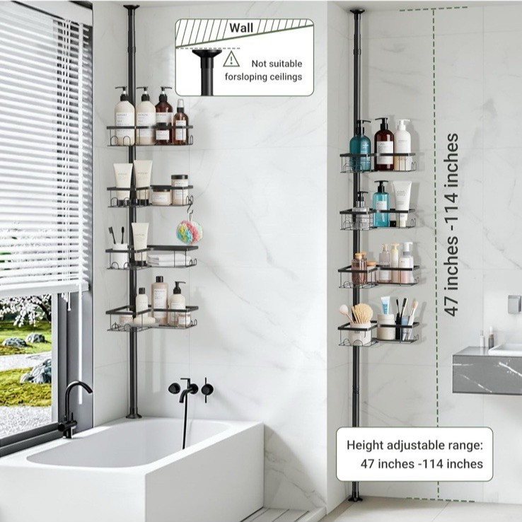 Corner Shower Caddy Tension Pole - 4-Tier Shower Corner Shelf for Bathtub gallery