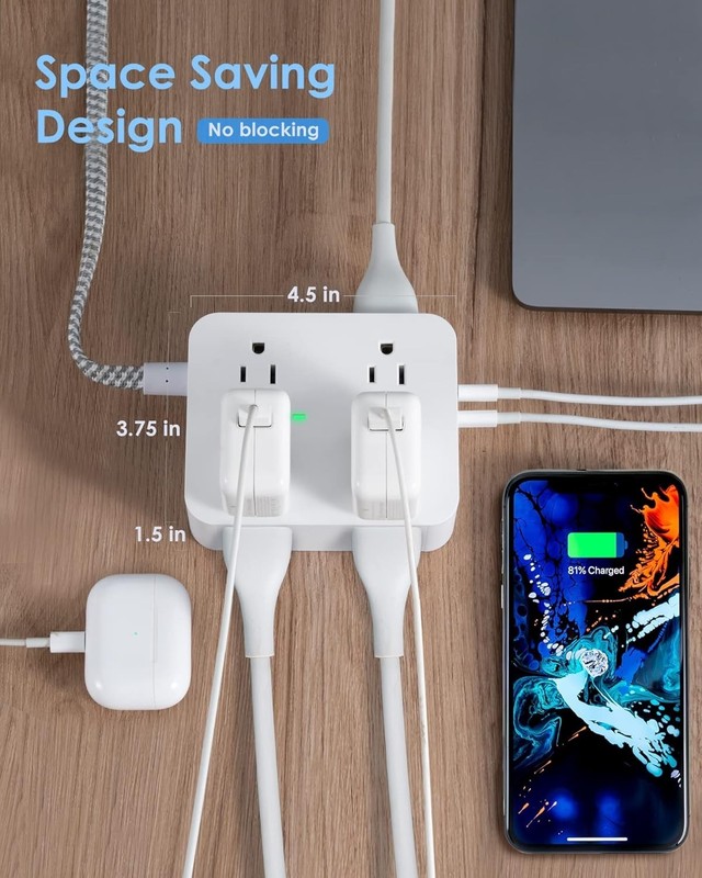 Space-Saving 6Ft Surge Protector with 8 Outlets & Dual USB-C Ports for Home Use gallery