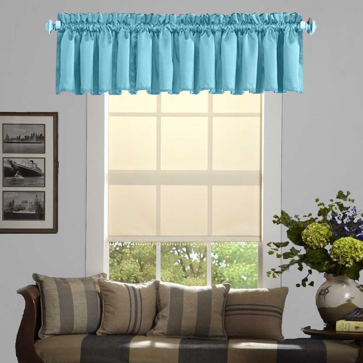 Sky Blue Blackout Valance 18 Inch for Small Windows Room Darkening Rod Pocket gallery