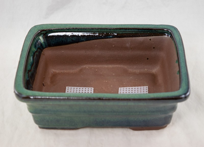 Rectangular Glazed Bonsai & Succulent Pot + Mesh 8"x 6"x 2.75" - Green Glazed gallery