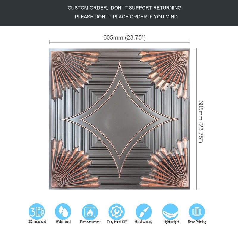 Art deco style ceiling tiles, Drop in wall panels PL81 Traditional copper 10pcs gallery
