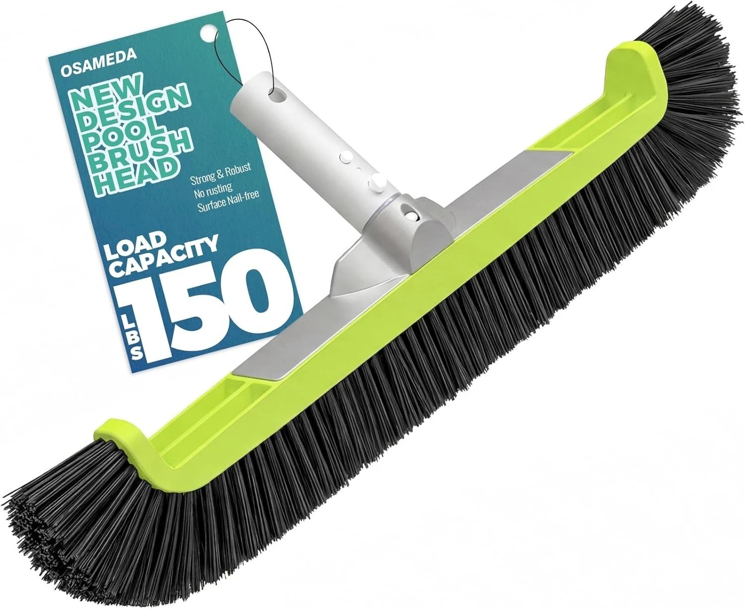 18" Pool Brush Head for Cleaning Swimming Walls,Curved Ends Scrub Brush Black US gallery