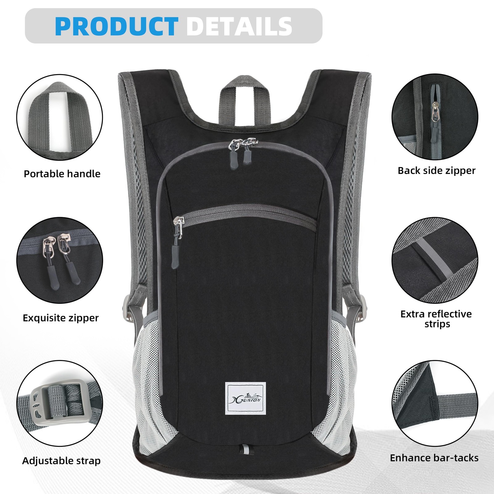 10L Small Travel Backpack, Black, Lightweight, Foldable, Packable, Hiking 4