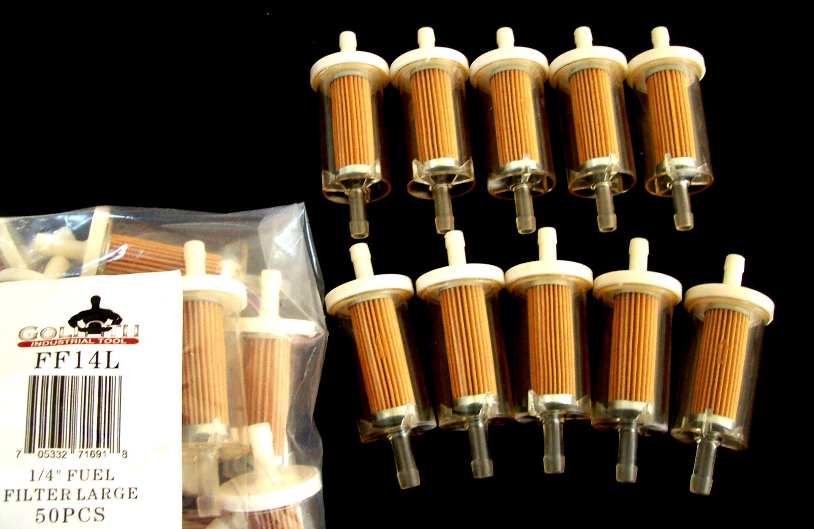 5 GOLIATH INDUSTRIAL 1/4" UNIVERSAL IN LINE FUEL GAS FILTERS LAWN MOWER FF14L gallery