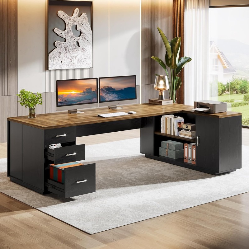 85.8-Inch L-Shaped Executive Desk, Large Office Computer Desk with File Drawers gallery