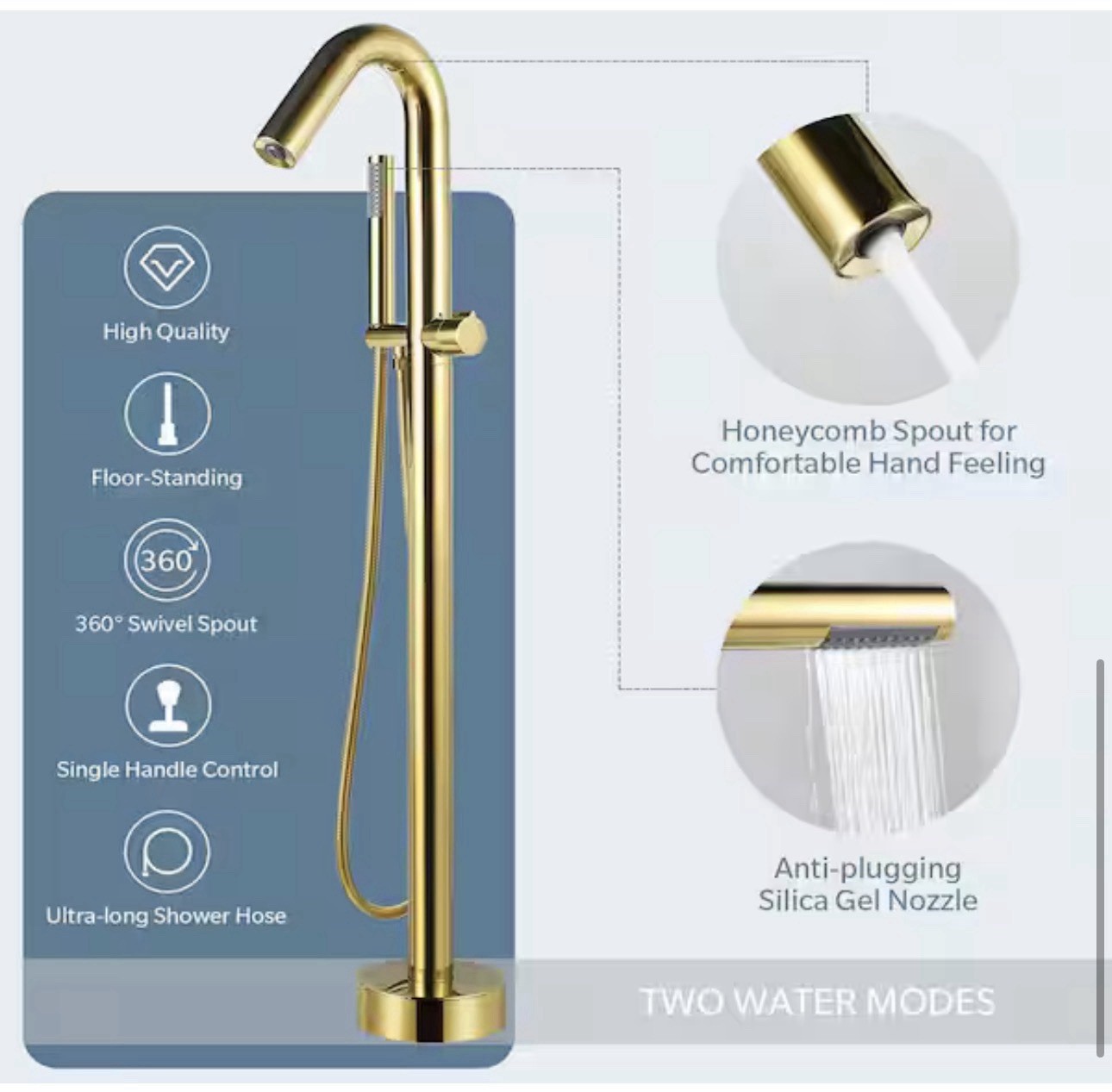 AKLFGN Single-Handle Freestanding Floor Mount Roman Tub Faucet Brushed Gold gallery