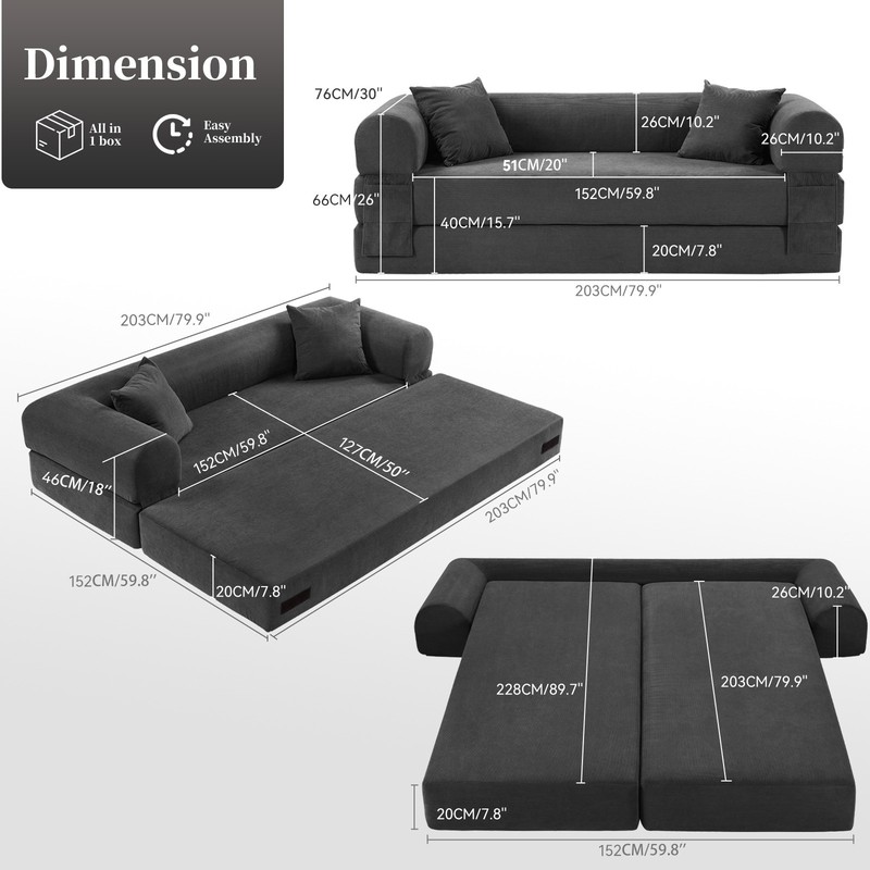 80" Queen Convertible Sofa Bed, No Assembly Modern Boneless Couch Sofa in Box gallery