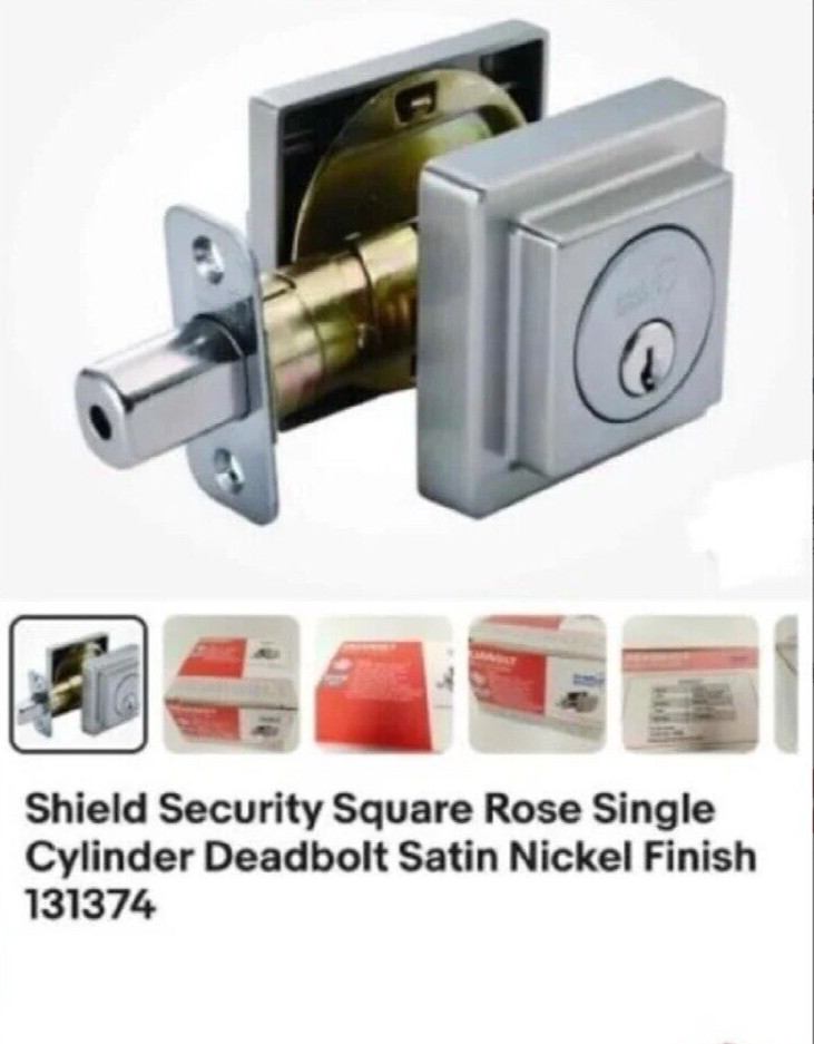 QTY 2- Shield Security Square Rose Single Cylinder Deadbolt Satin Nickel Finish gallery