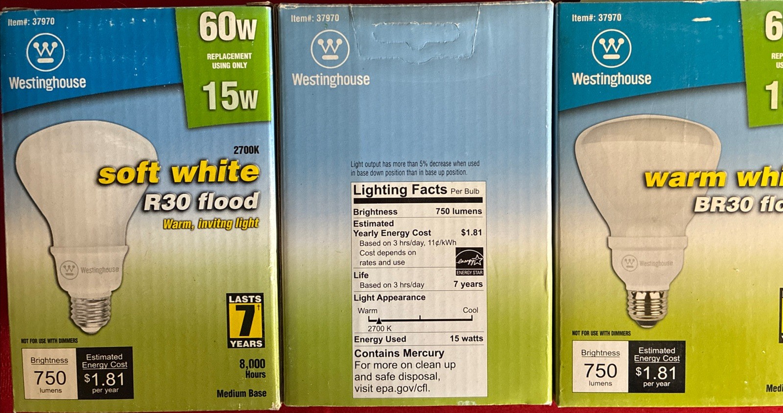 3- Westinghouse Floodlight 750 Lumens,CFL, 65/15W BR30, 2700K,Warm White gallery