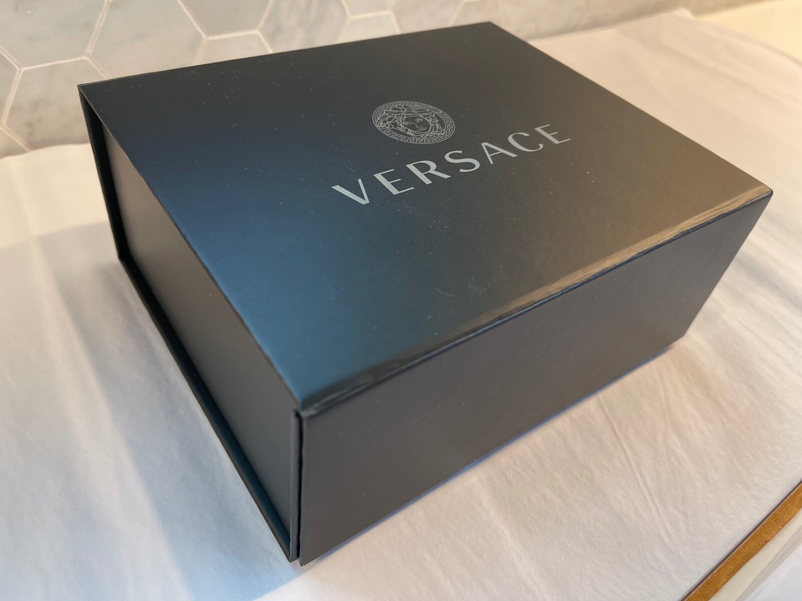 Versace 6”x7”x3” Small Empty Black GIFT BOX Logo for Bag Sturdy Magnetic Close gallery