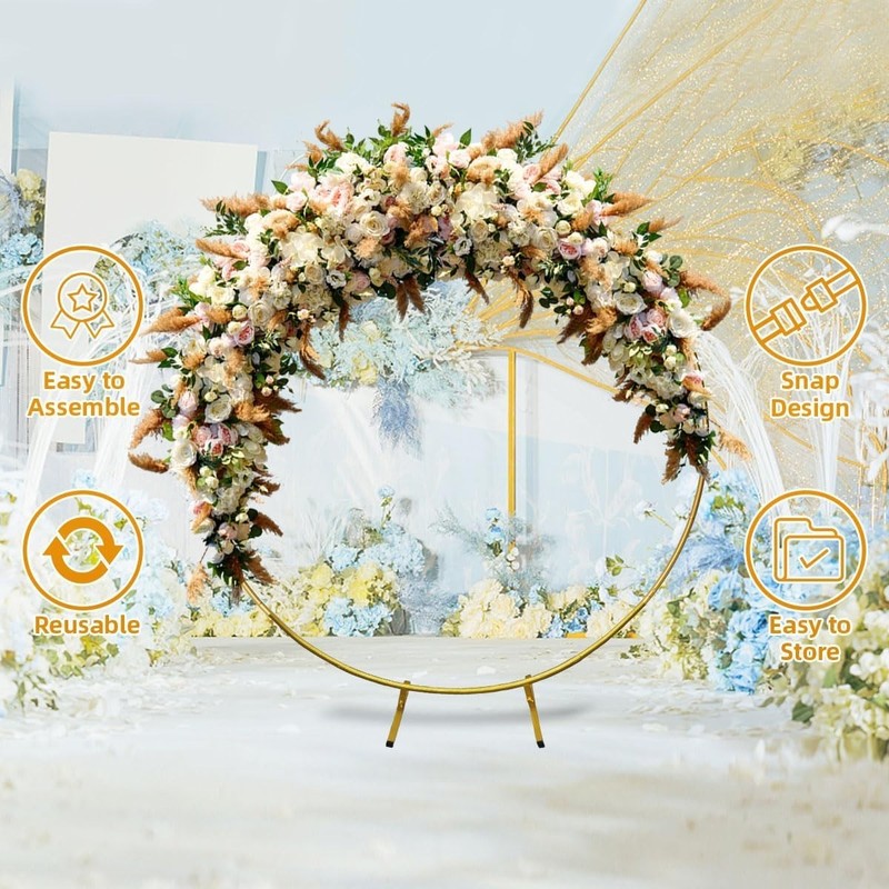 Round Backdrop Stand Circle Arch, 6.5ft Golden Metal Balloon Arch Kit for Par... gallery