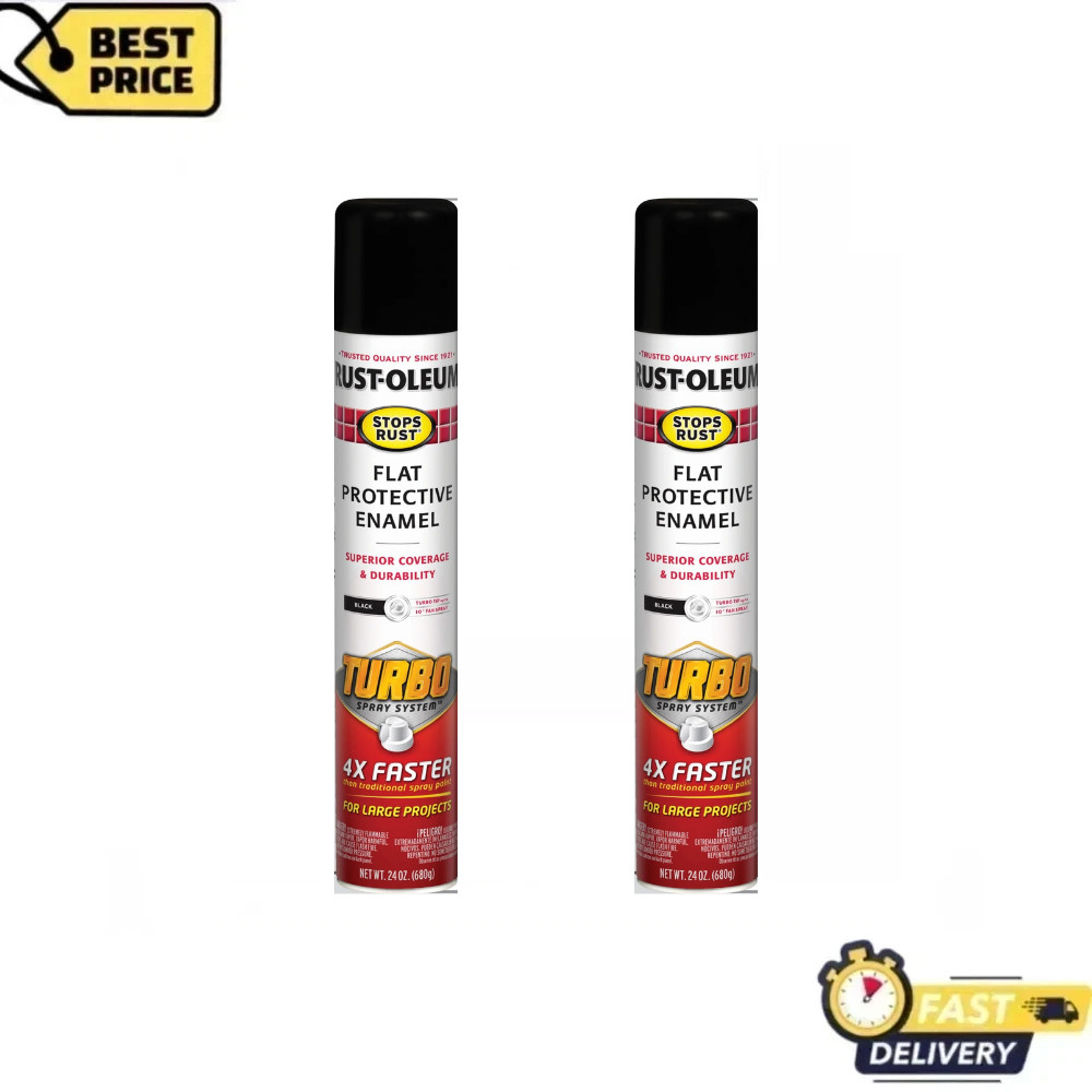 (2 Pack) Rust-Oleum Stops Rust Turbo Spray Paint, Flat Black, 24 oz, Fast Cover gallery