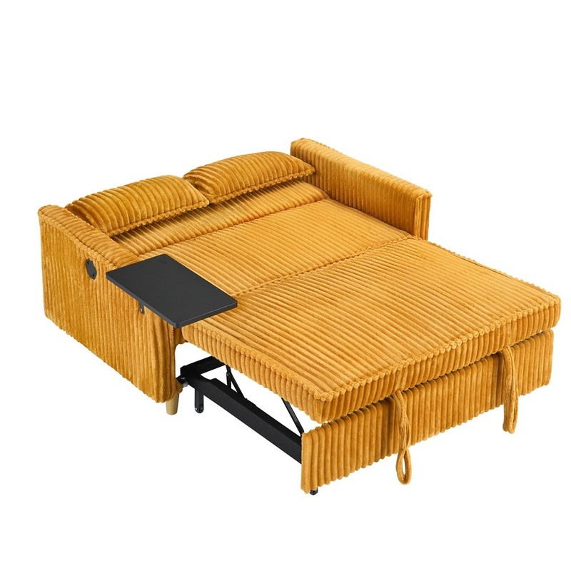 Convertible Sleeper Sofa Bed Corduroy Loveseat Sofa w/ Pull Out Bed & USB Ports gallery