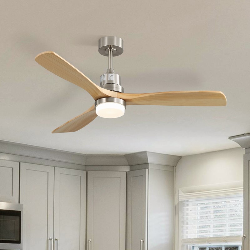 Nickel & Solid Wood Ceiling Fan with Dimmable LED & Remote Control/6 Speed/Quiet gallery