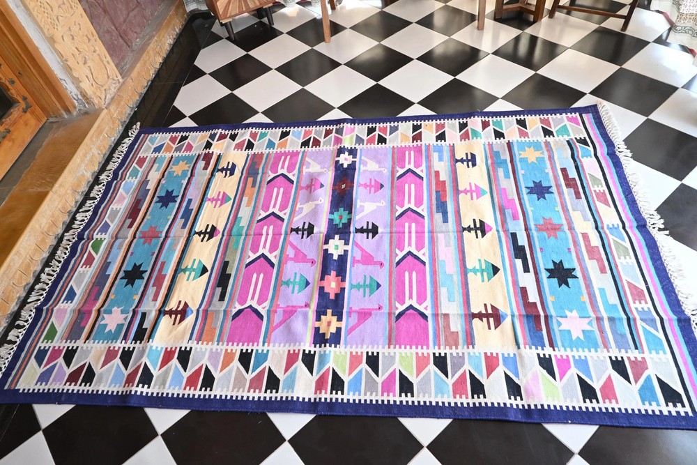 Rugmoda Cotton Multicolor Geometric Animal Patta 5x8 ft Living Room Area Rug