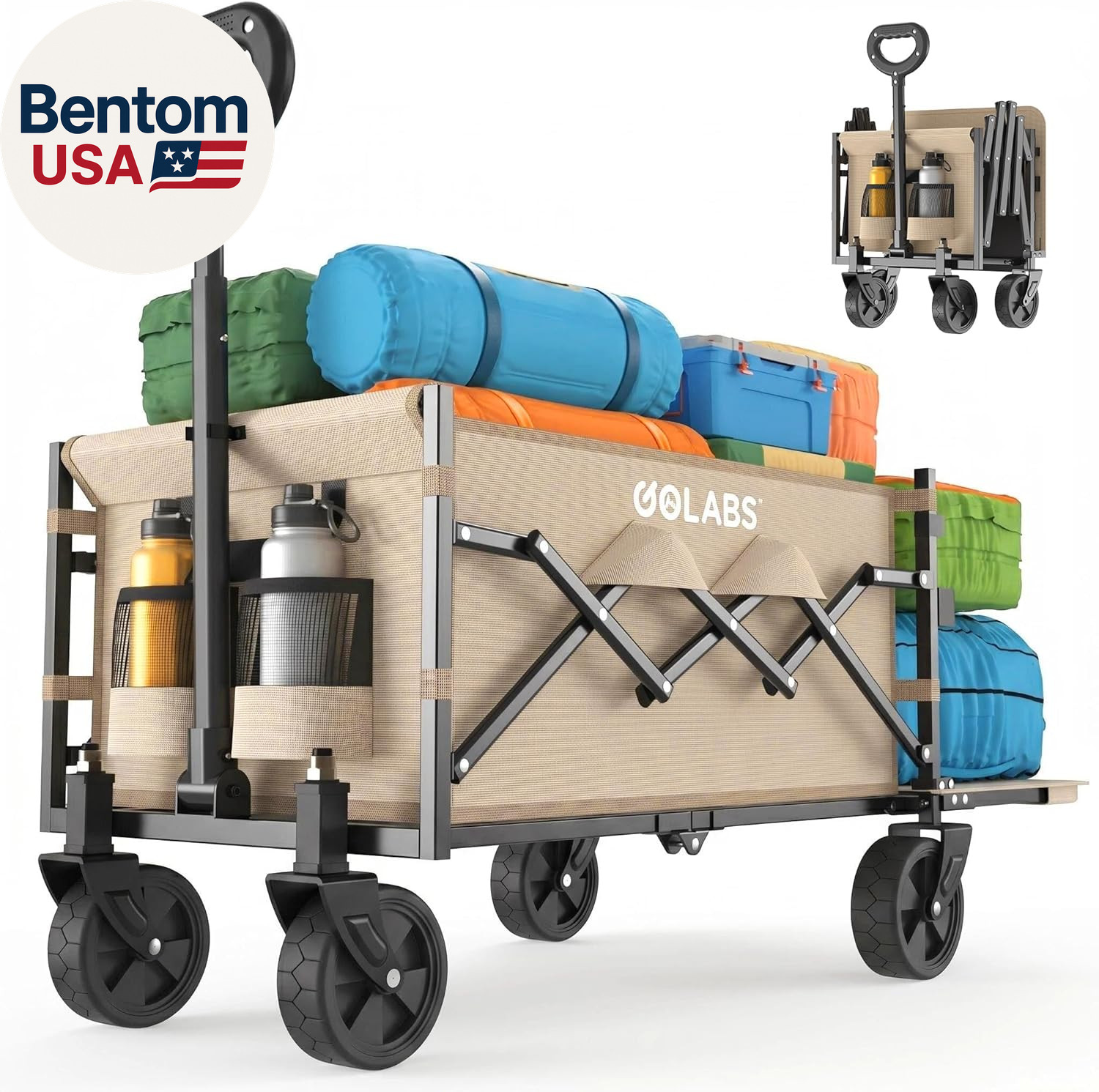 Collapsible Wagon Cart Max 350Lb Load & Expandable Storage 100L, Double Bearing gallery