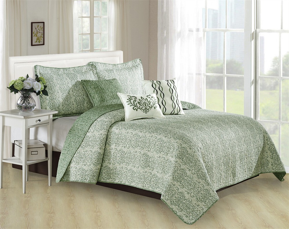 6 Piece Mayfair Printed Microfiber Quilt Bedspread Coverlet Set Queen King Size