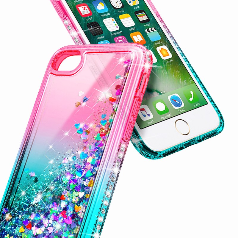 For iPhone SE 3rd Gen 2022 Case Bling Liquid Glitter + Tempered Glass & Lanyard gallery