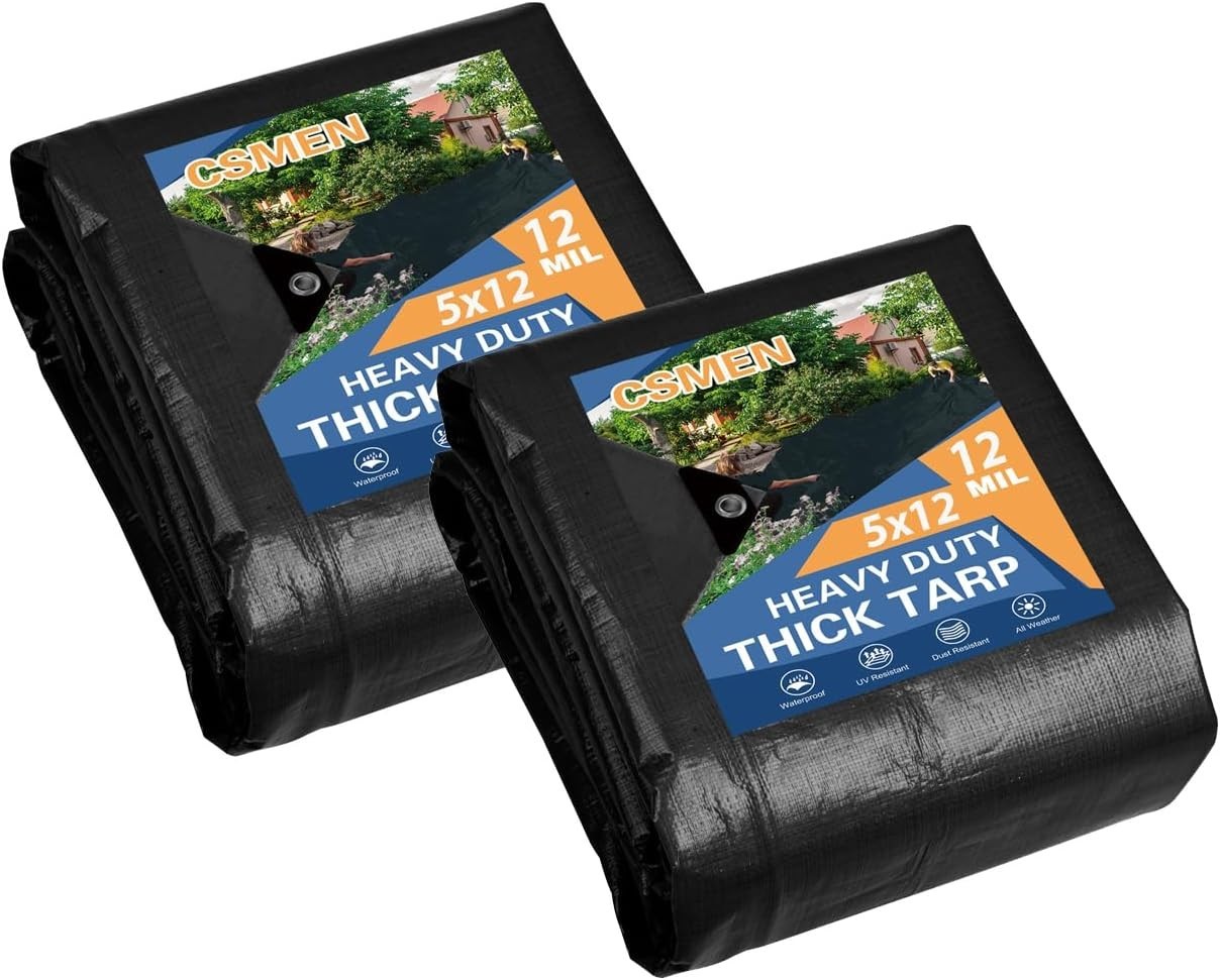 Tarp Heay Duty Waterproof 5x12ft 2pack,Black Tarps Plastic Tarp Cover Poly Ta... gallery