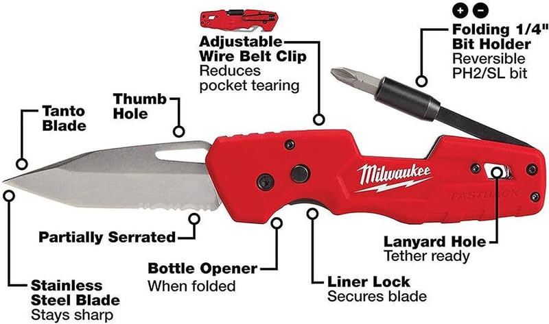 Milwaukee FASTBACK Folding Utility Knife W/Blade Multifunctionality, Red-Black gallery