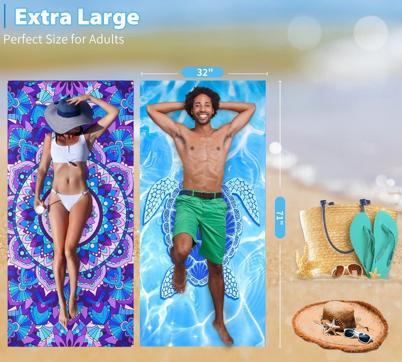 6 Pack Microfiber Thin Lightweight Beach 71"x32", 6 Blue and Red Comb gallery