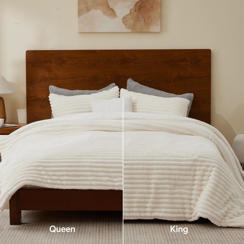 Fleece Queen Comforter Set -Super Soft & Warm Fluffy Cream White Bedding, Lux... gallery