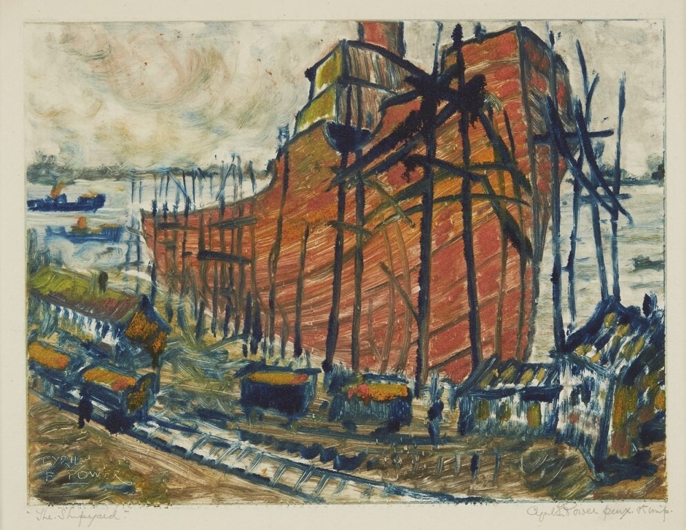 The Shipyard [linocut] : Cyril Power : Archival Quality Art Print gallery