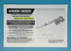 Black & Decker – 20V Max Lithium Sweeper – Owners Instruction Manual – LSW20