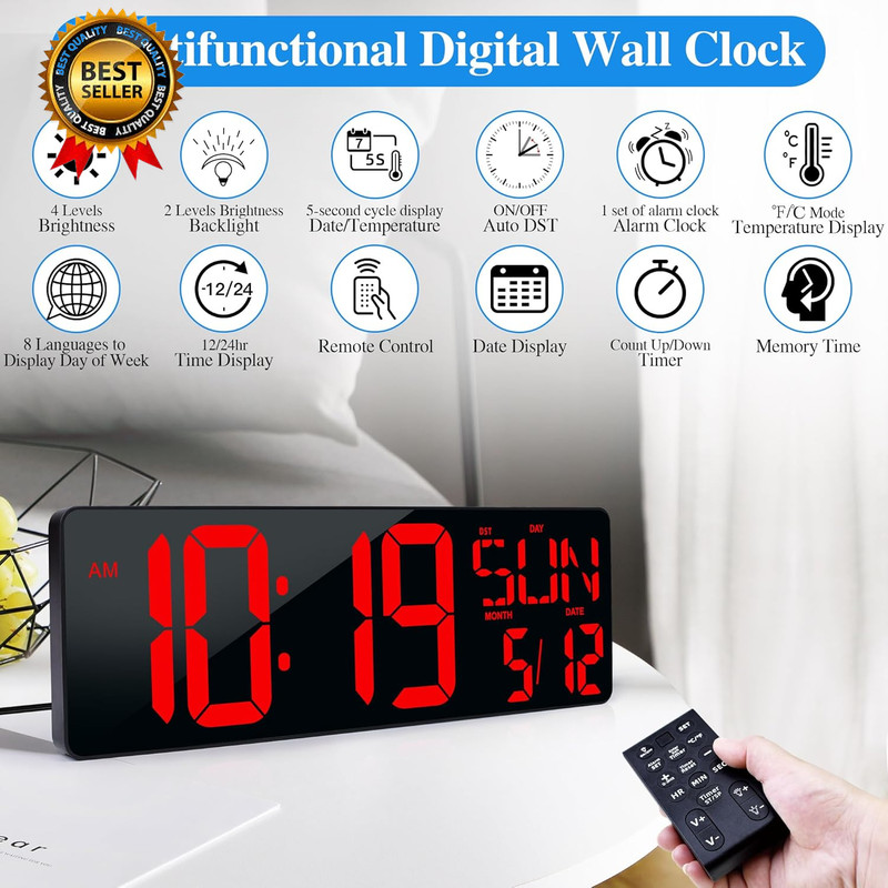 17.2" Large Digital Wall Clock Large Display with Remote Control | Timer with Te gallery