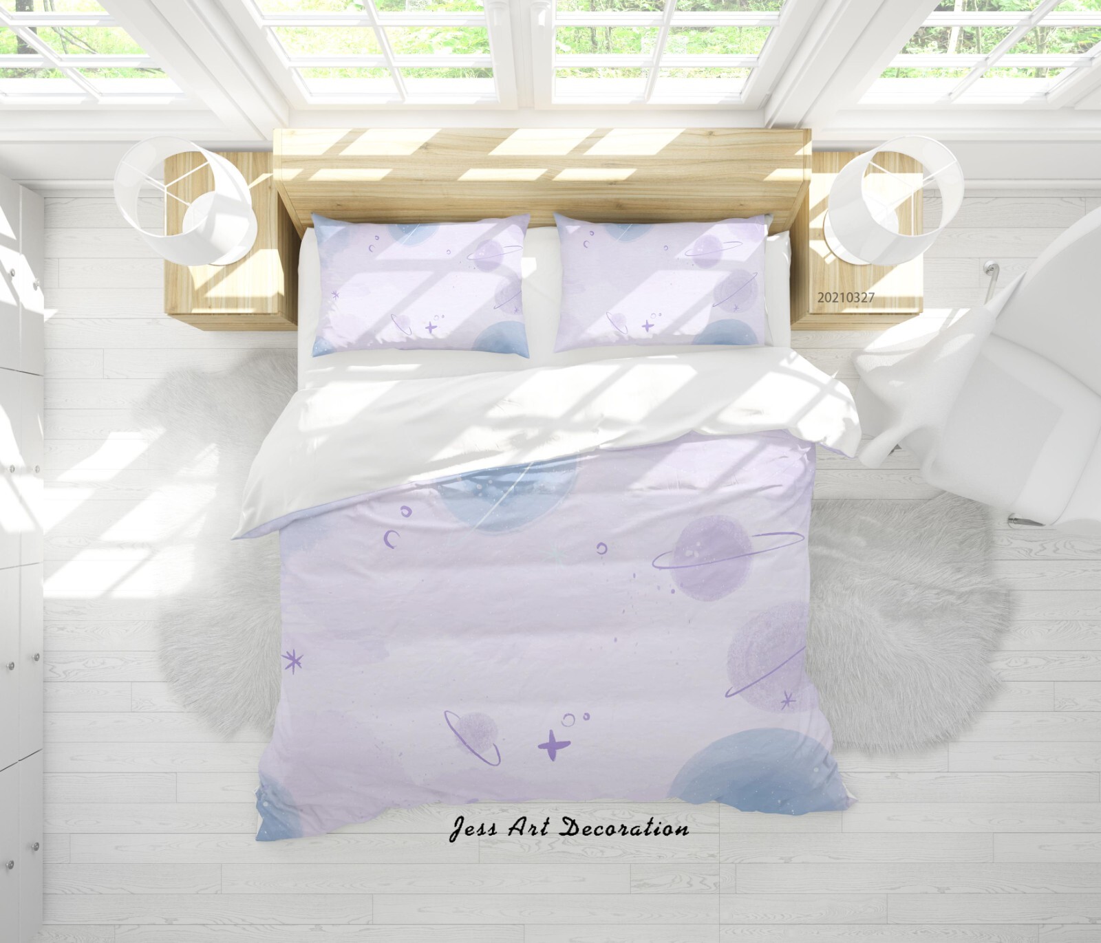 3D Cartoon Planets Watercolor Purple Quilt Cover Set Bedding Sets Pillowcases 64 gallery