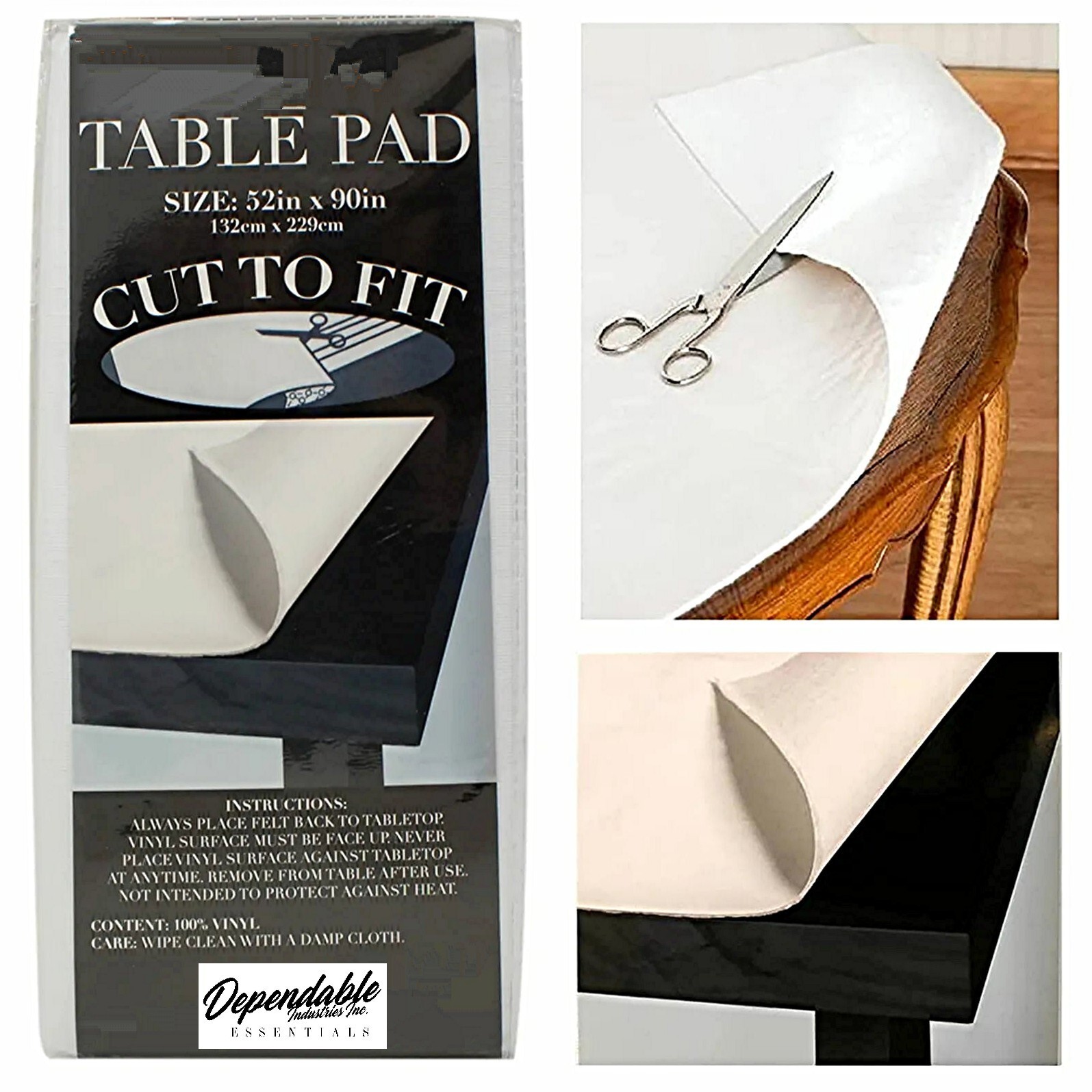 Dependable Felt Back Vinyl Table Pad Protector Size 52" x 90" Cut to Fit gallery