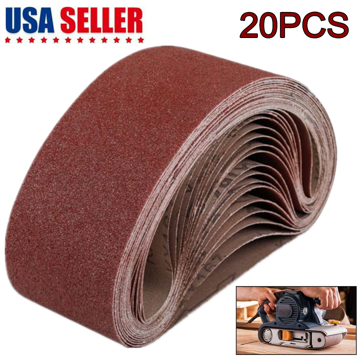20PCS Belt Sander Sandpaper 3x21 Sanding Belts 40 60 80 120 150 240 400 Grit US gallery