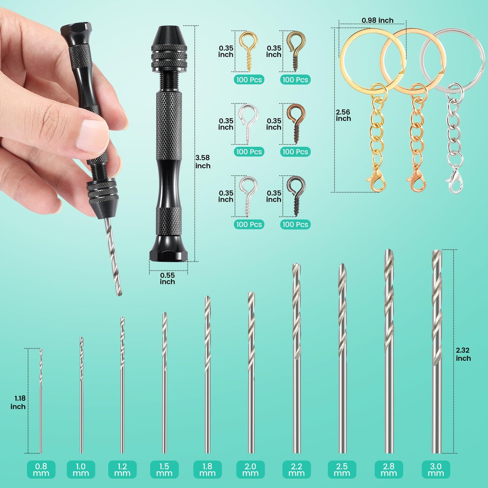 Hand Drill Set for Resin Crafts, Pin Vise Jewelry Making Kit with 10 Drill Bi... gallery