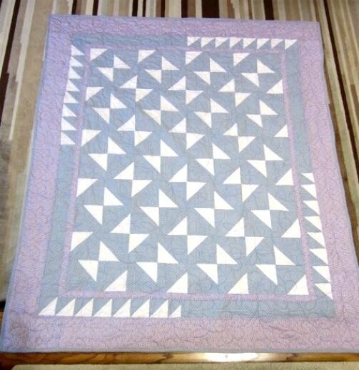 USA Handmade Lap/Throw Size Quilt- Flutterbye Patchwork - 54" x 62" Blue/Purple gallery