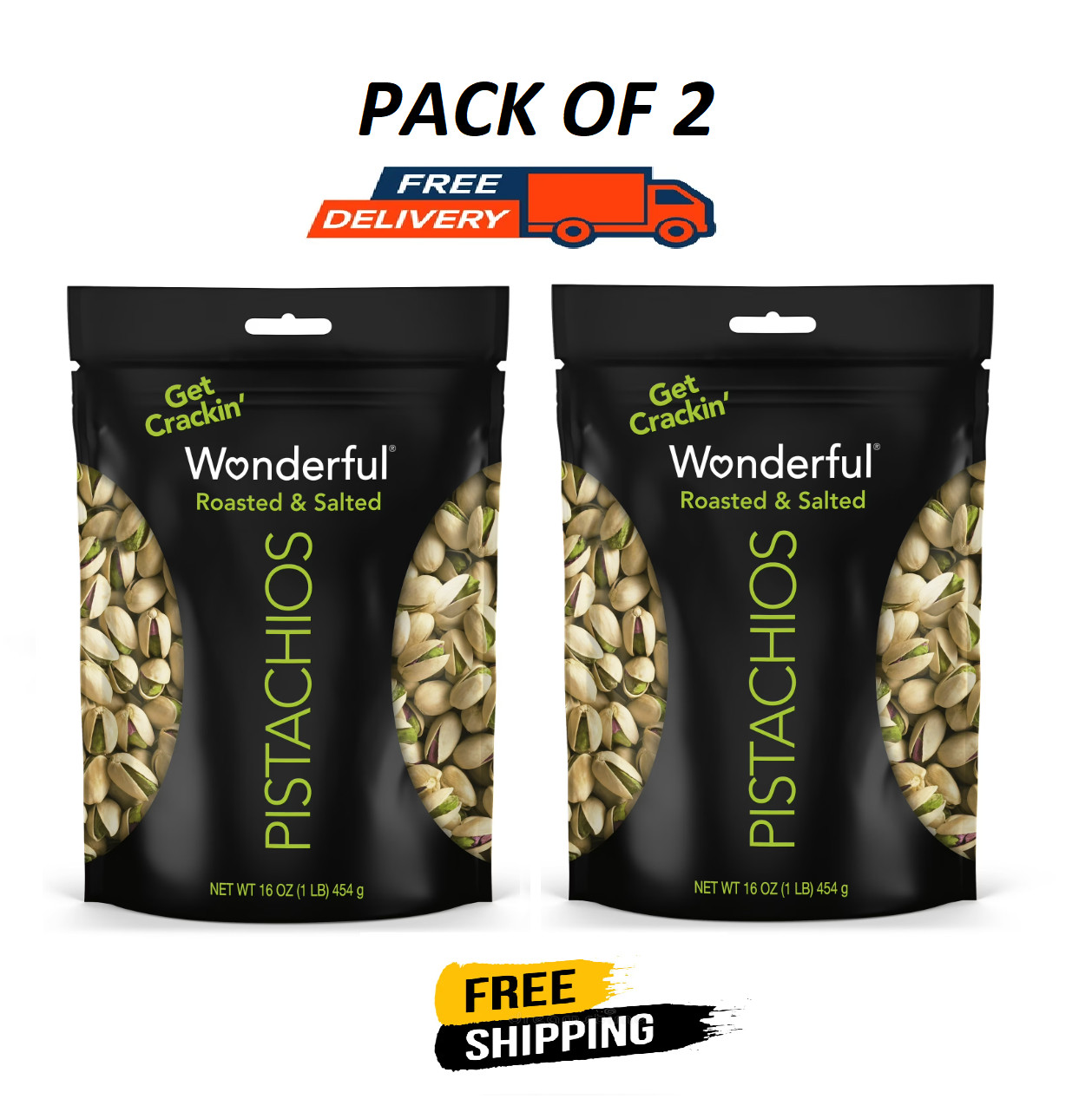 Wonderful Pistachios, In-Shell Roasted & Salted Nuts, 16 Ounce Bag (Pack of 2) gallery