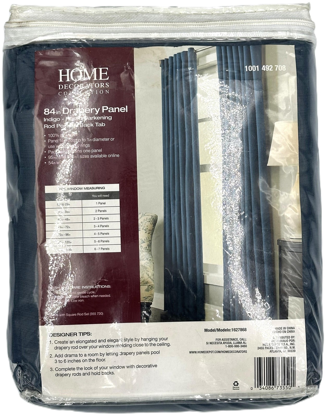 Home Decorators Indigo Solid Back Tab Room Darkening Curtain - 54in W x 84in L gallery