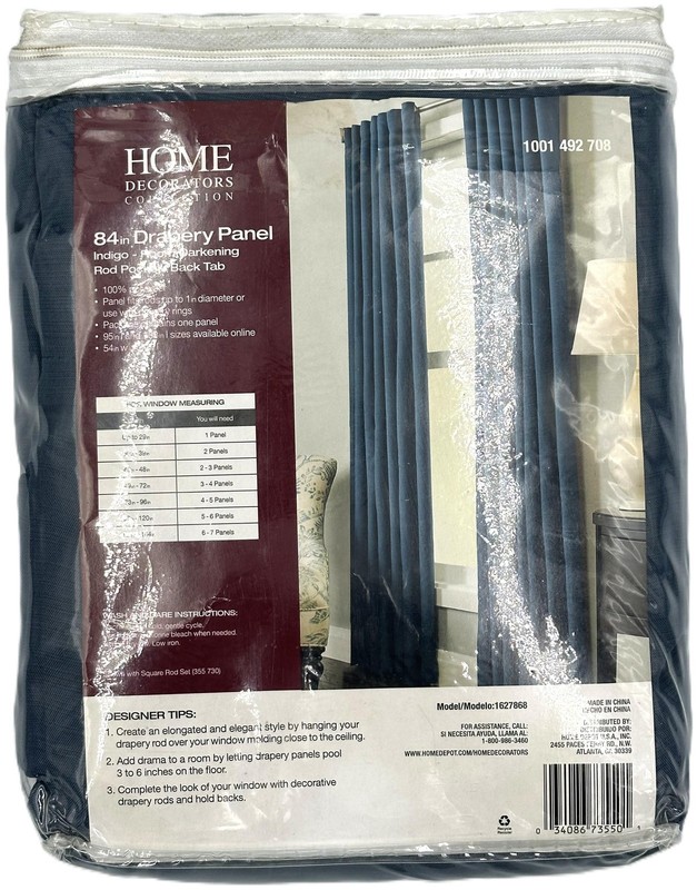 Home Decorators Indigo Solid Back Tab Room Darkening Curtain - 54in W x 84in L gallery